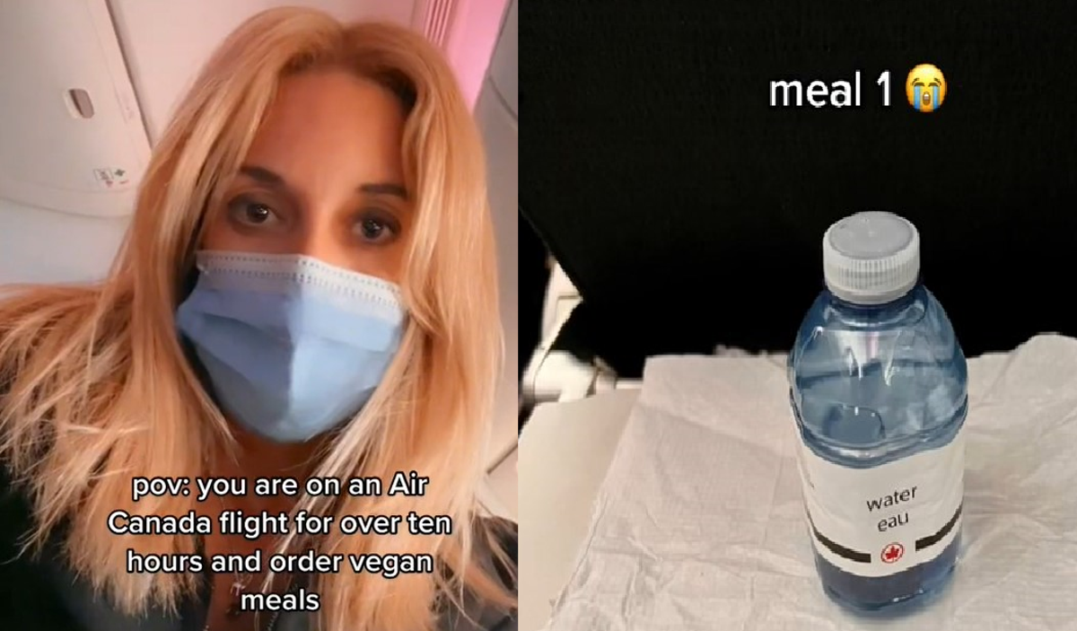 Mujer de Air Canada se vuelve viral por ordenar comidas veganas a bordo y solo recibe agua embotellada