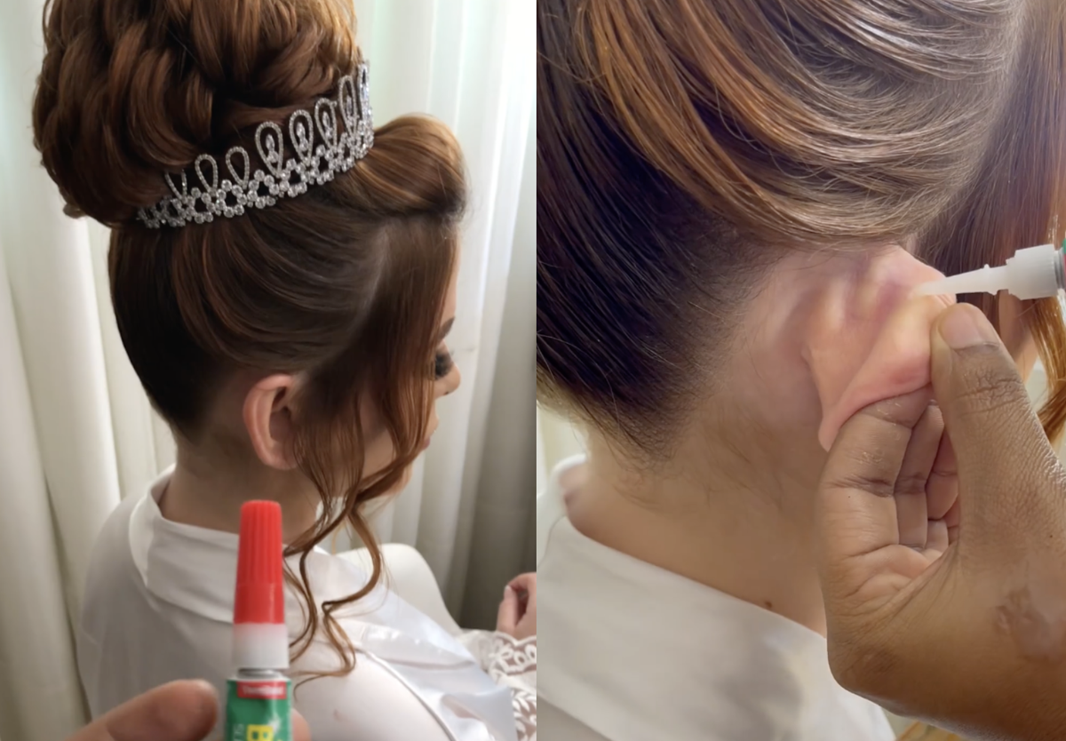 Novia desata debate en Instagram por pegarse las orejas para su peinado de boda