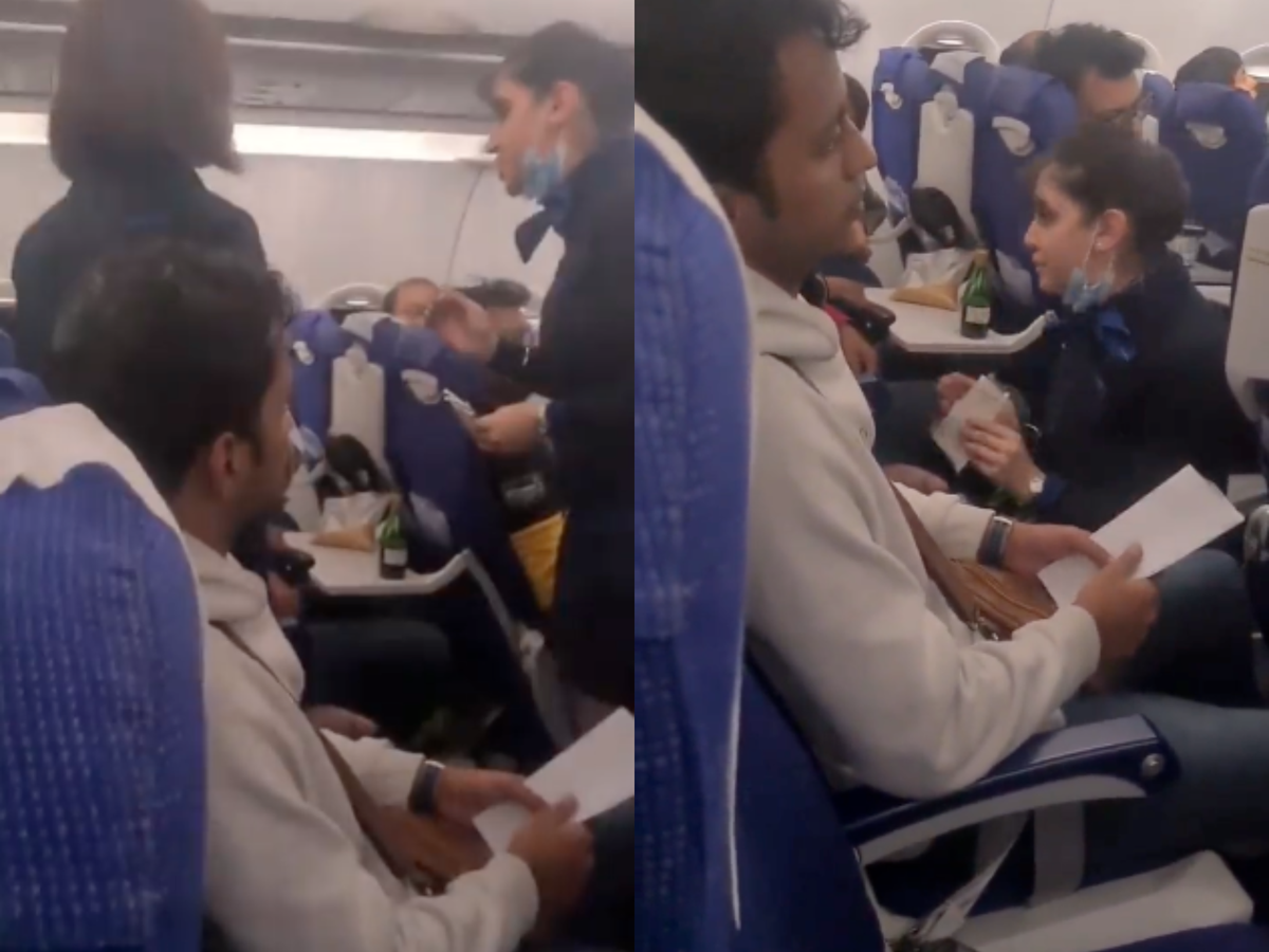 La azafata de la aerolínea india IndiGo grita a un pasajero en un vuelo Estambul-Delhi